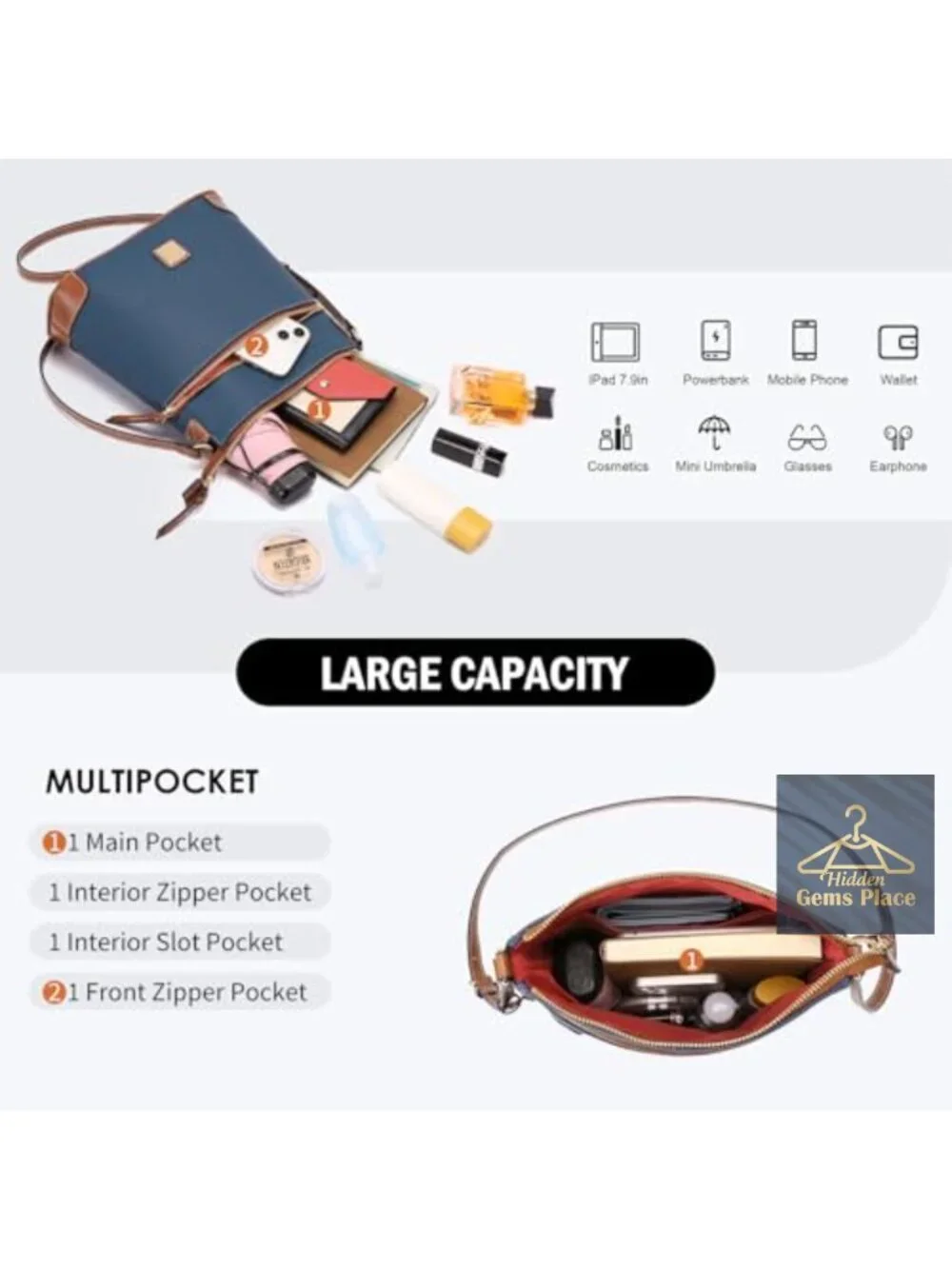 2PC Hobo Bags for Women Faux Leather Crossbody with Adjustable Strap